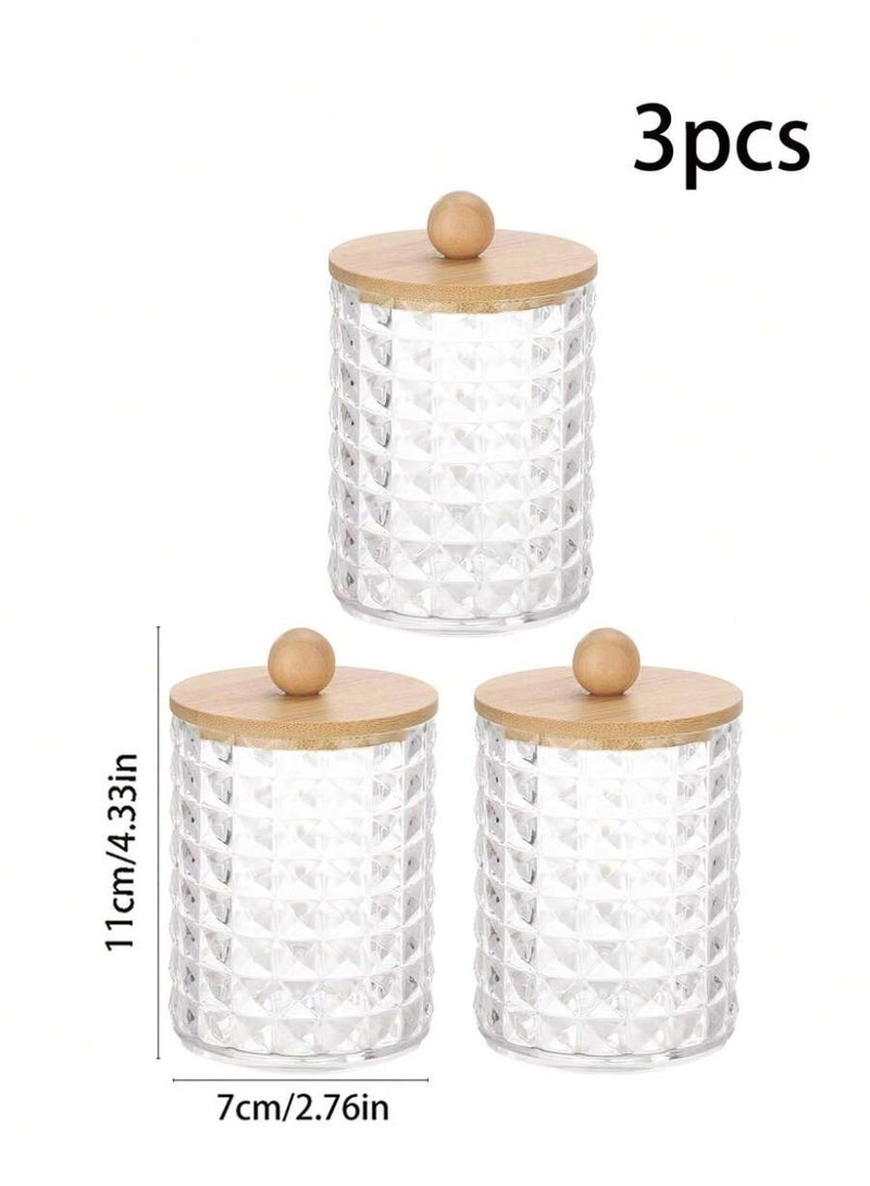 طقم علب تخزين شفافة عدد 3 بغطاء خشبي – تصميم ماسي أنيق - Image 1